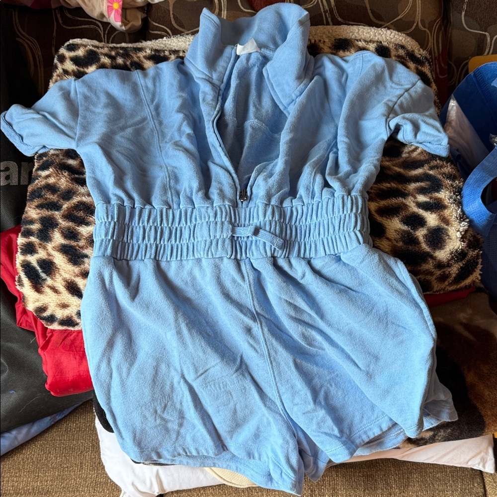 Light Blue Romper with Elastic Waist